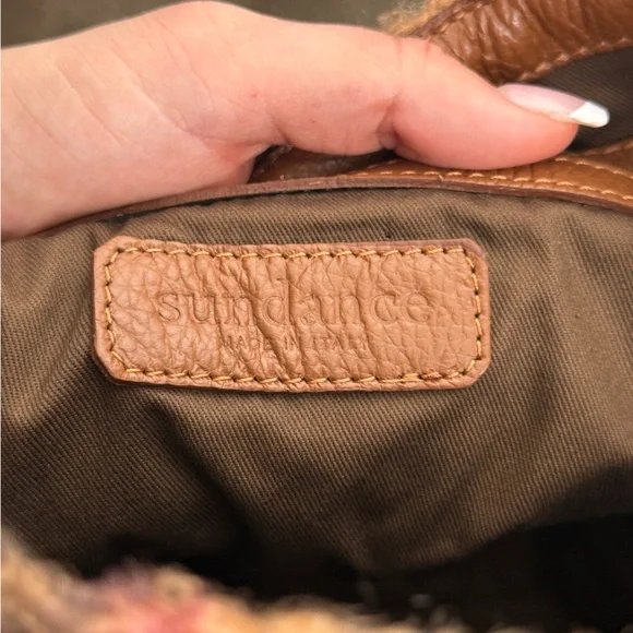 Sundance Maple Glen Teddy Plaid Bag Leather Accents Brown Pink Made in Italy - Picture 6 of 7